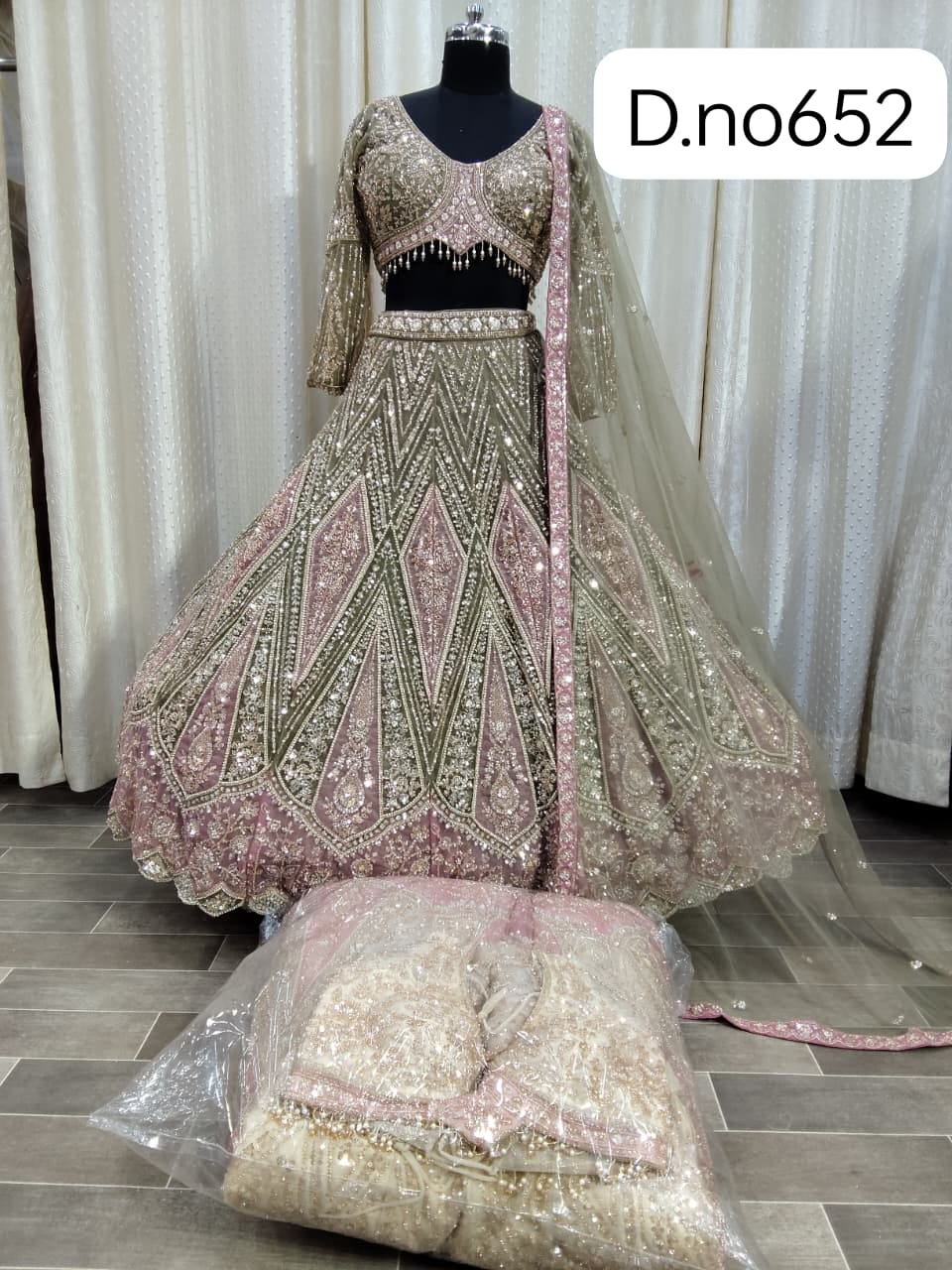 Green Pink Crop Top Lehenga