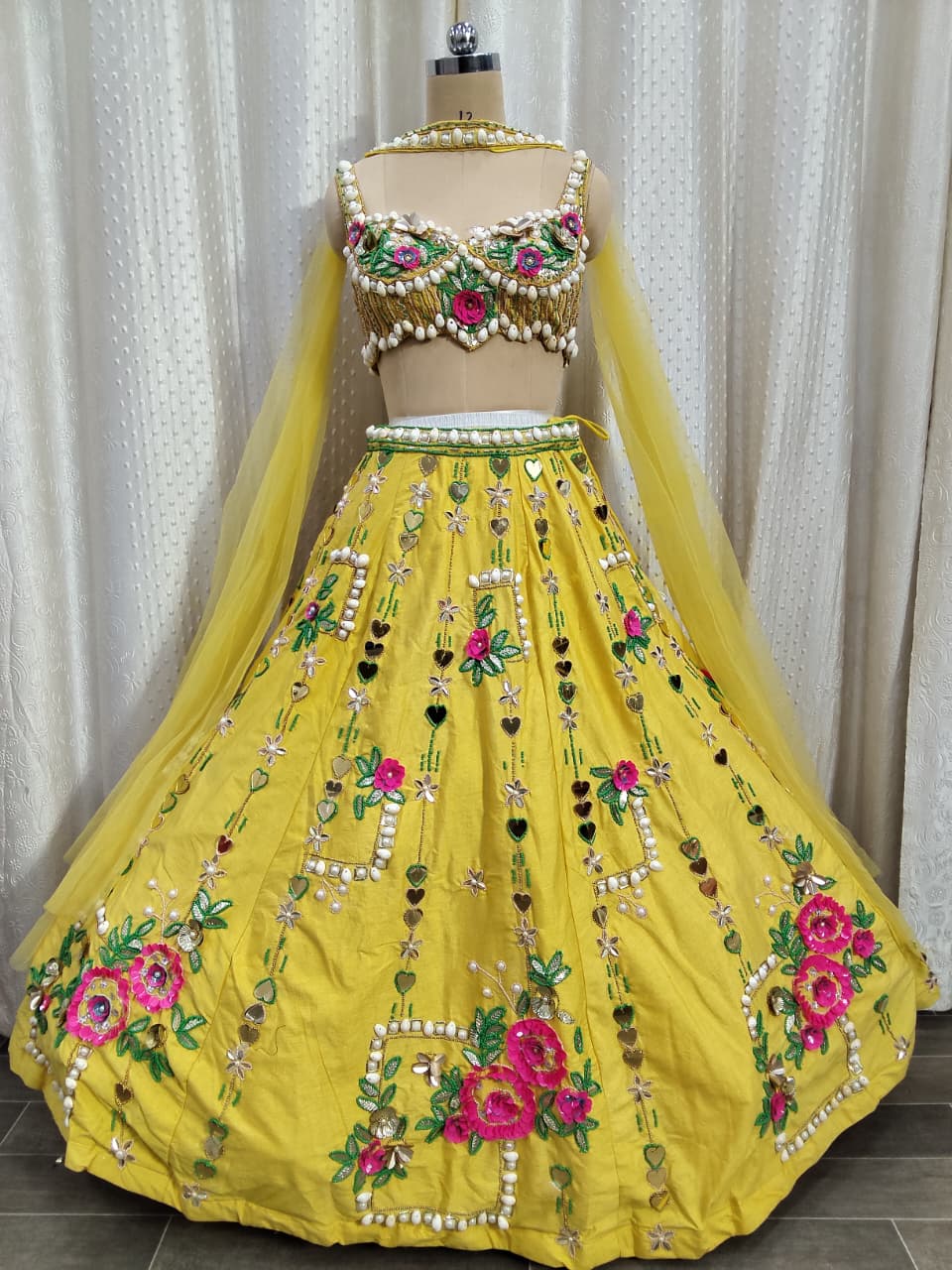Yellow Haldi Mehendi White Pink Pdp Crop Top Lehenga