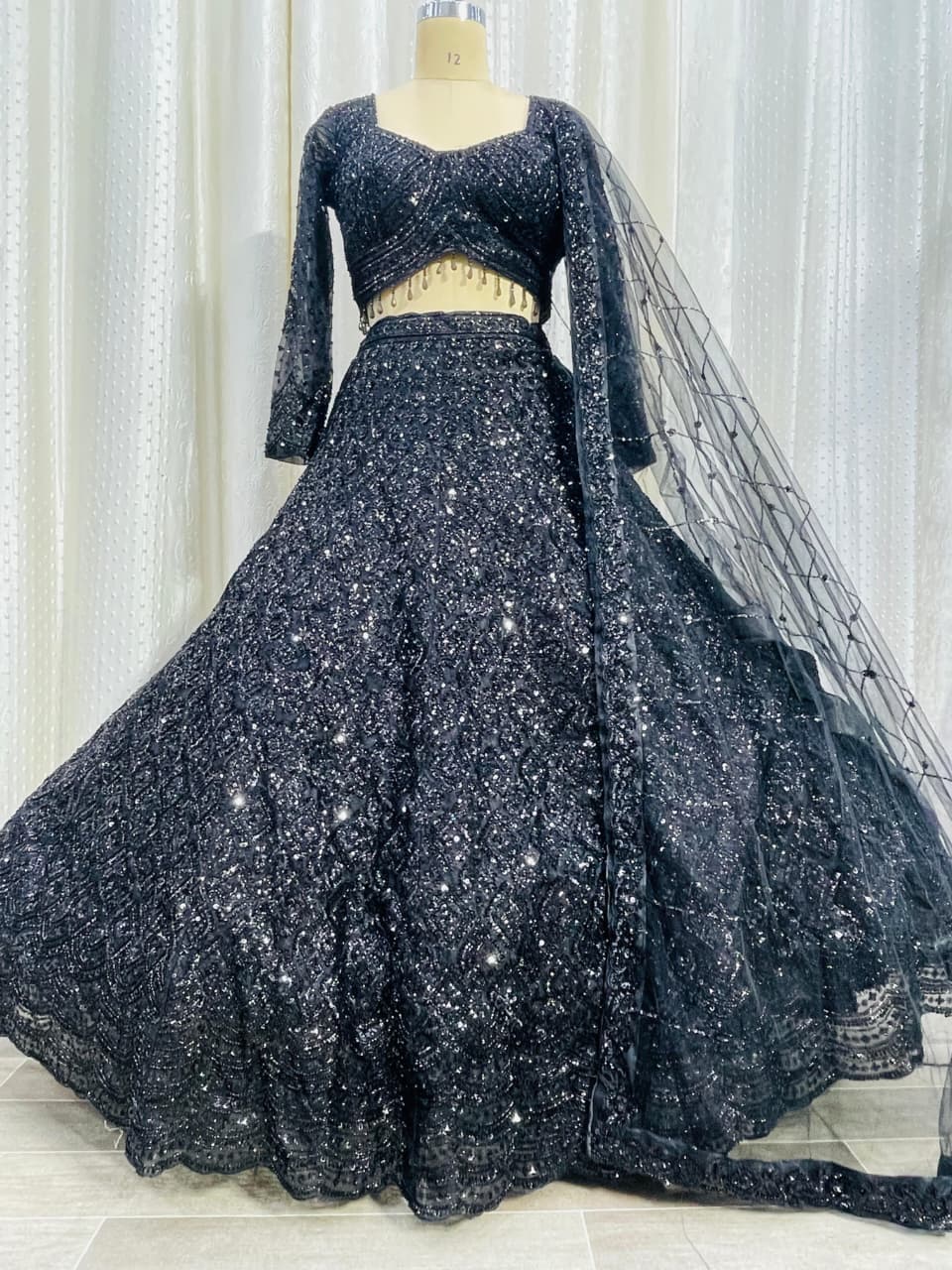 Black on Black Monotone Crop Top Lehenga