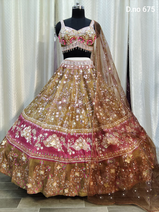 Rust Brown Pink Pdp Crop Top Lehenga