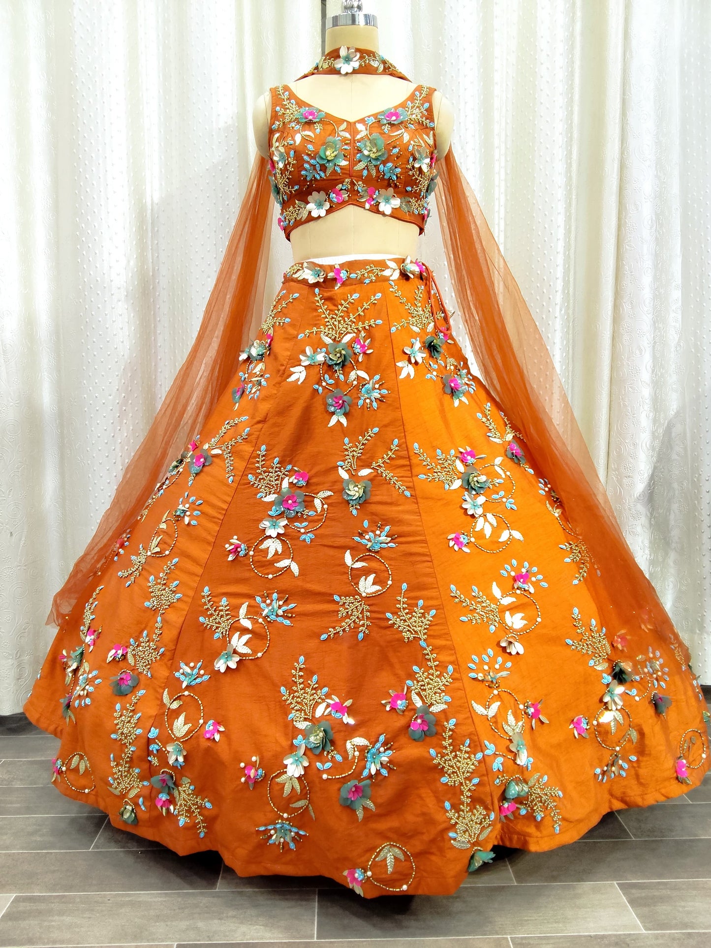 Rust Orange Crop Top Lehenga