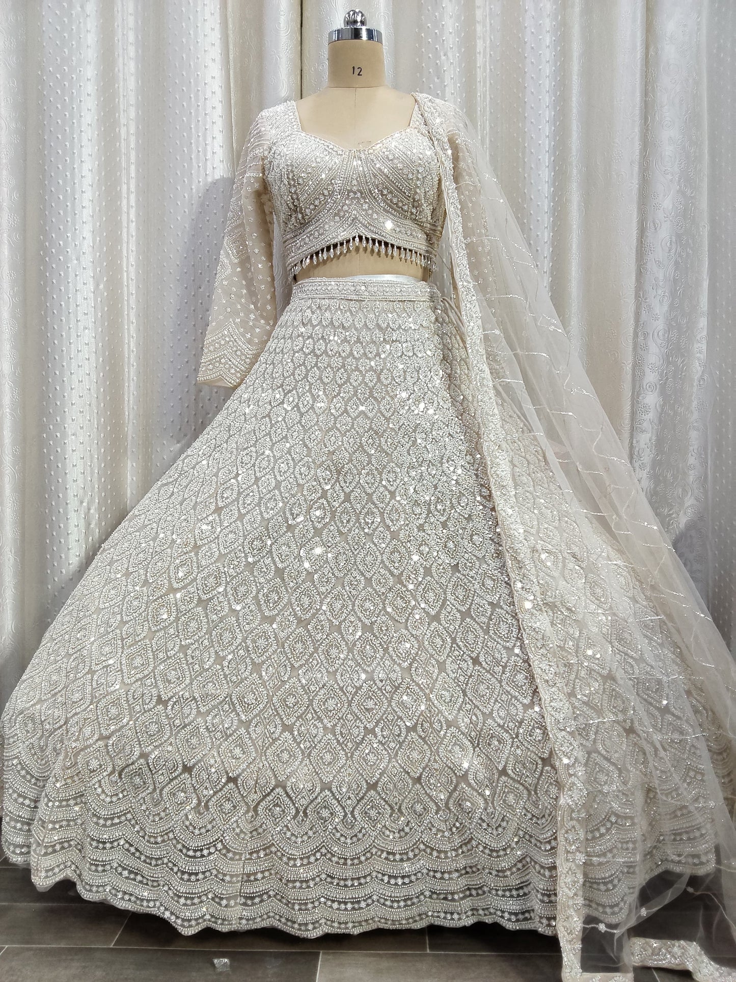 White on White Monotone Crop Top Lehenga