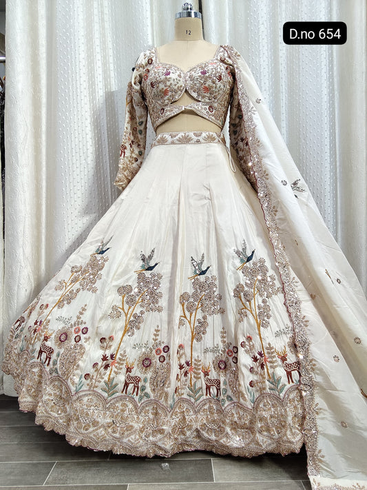 White Green Peacock Crop Top Lehenga