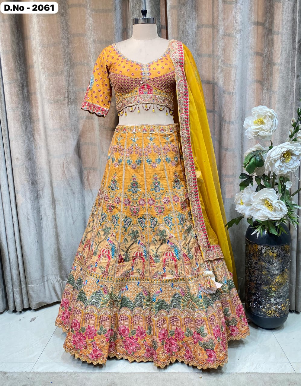 Yellow Haldi Mehendi Crop Top Lehenga