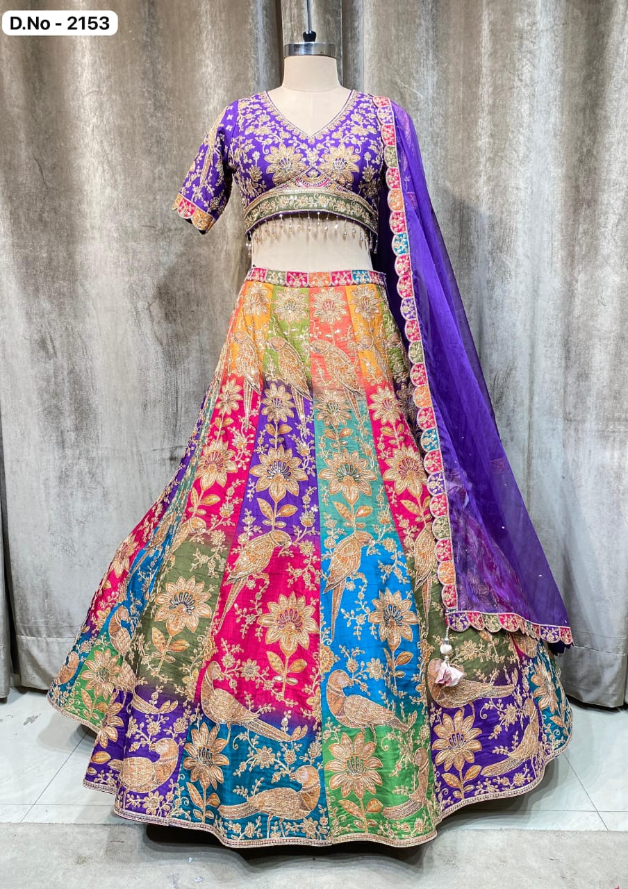 Purple Peacock Multicolour Crop Top Lehenga