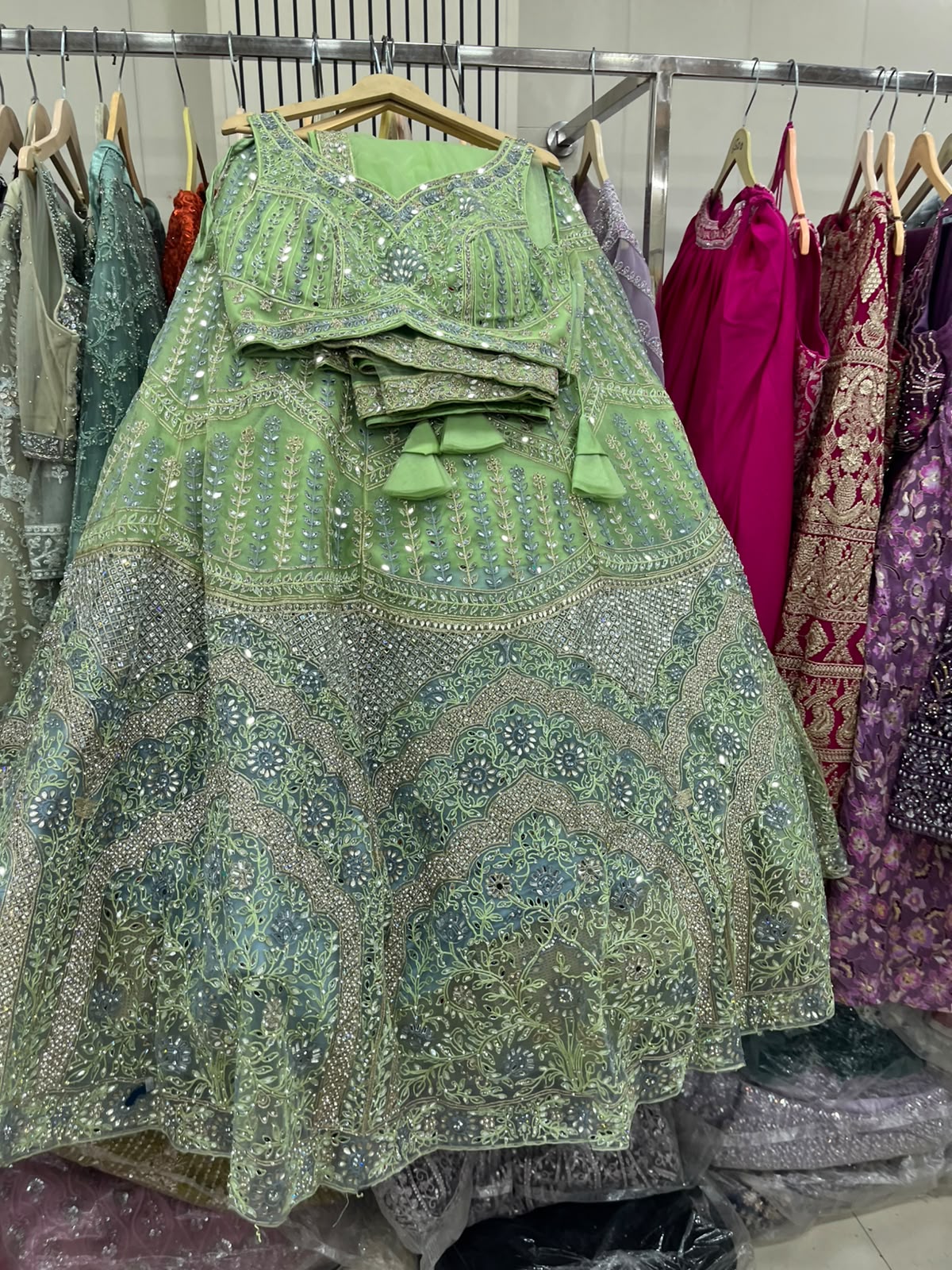 Green Crop Top Lehenga