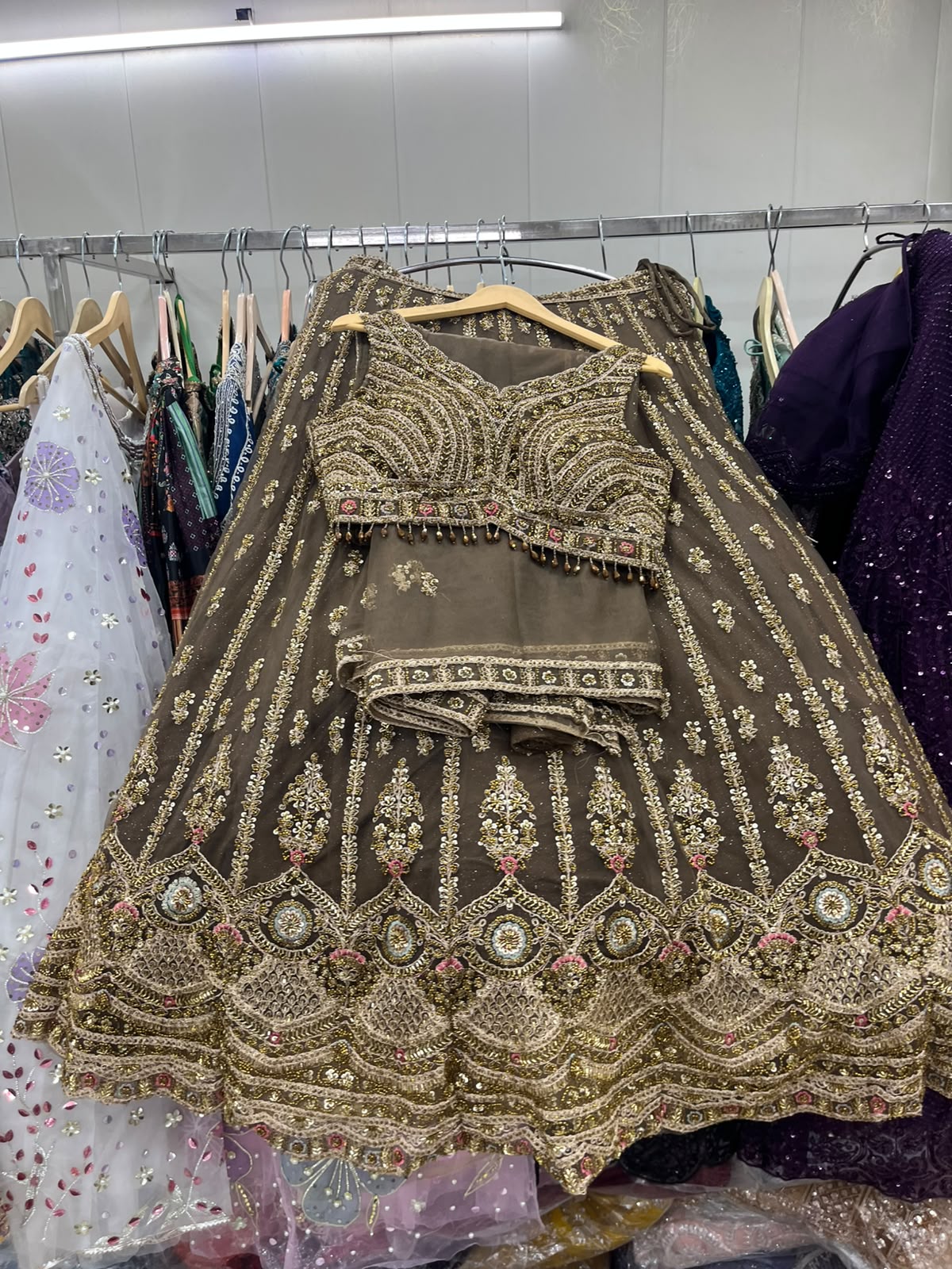 Mustard Brown Crop Top Lehenga