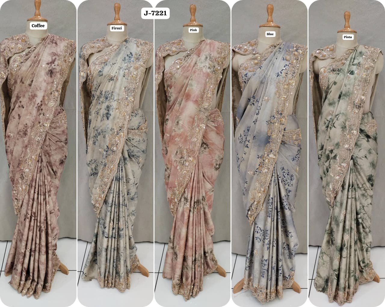 Pink Golden Blue Pista Green Designer Saree