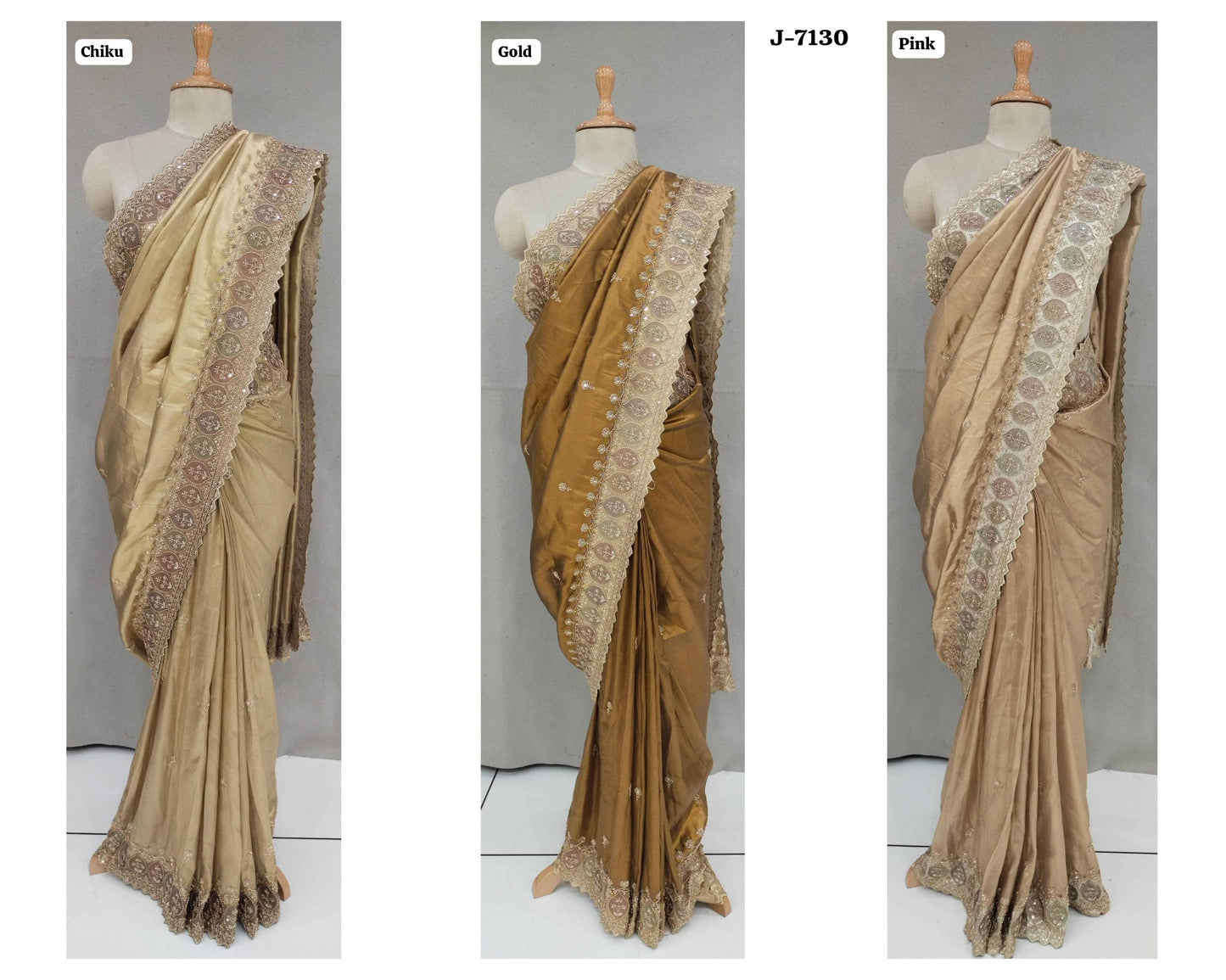 Chiku Golden Pink Mustard Yellow Designer Saree
