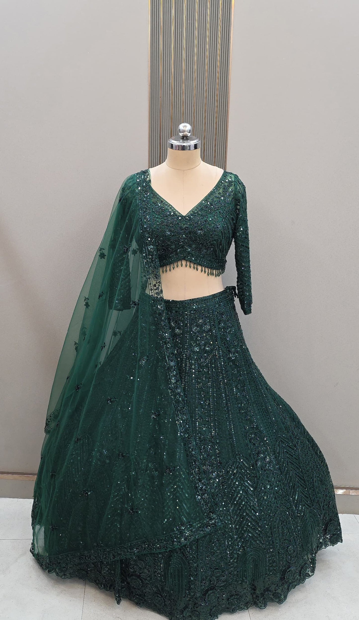 Navy blue monotone Crop Top Lehenga