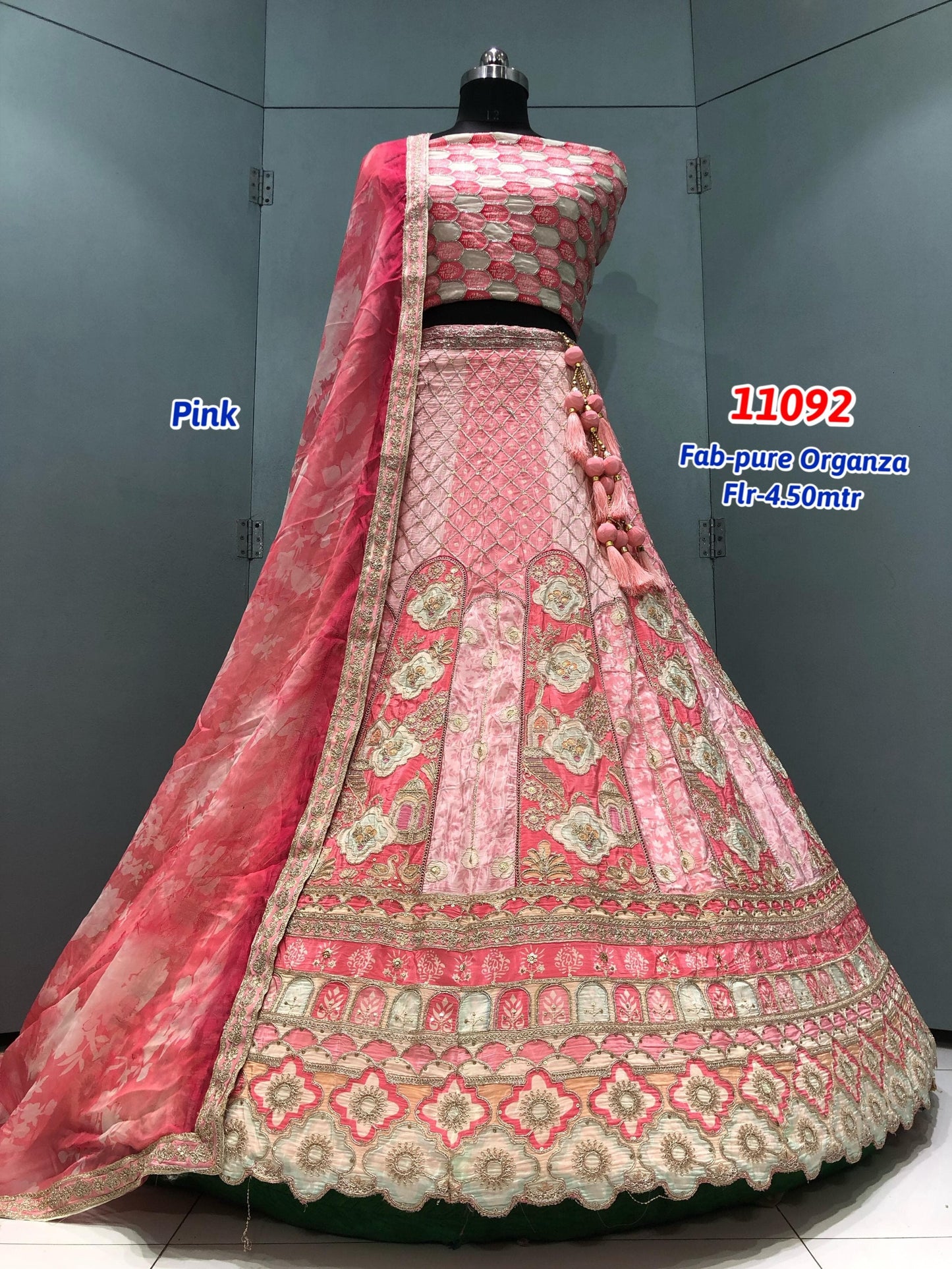 Pink Pure Organza Lehenga