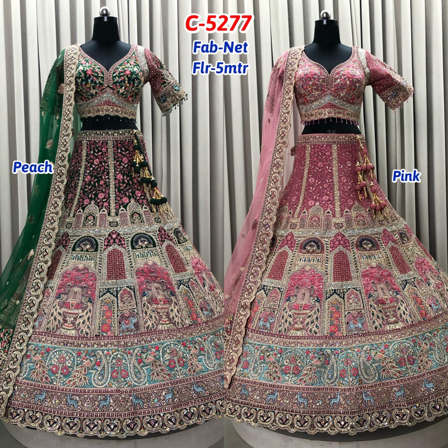 Peach Pink Net Lehenga