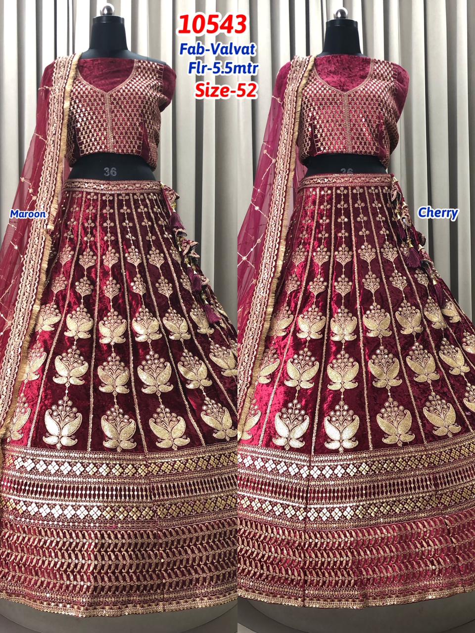 Maroon Cherry Red velvet Lehenga