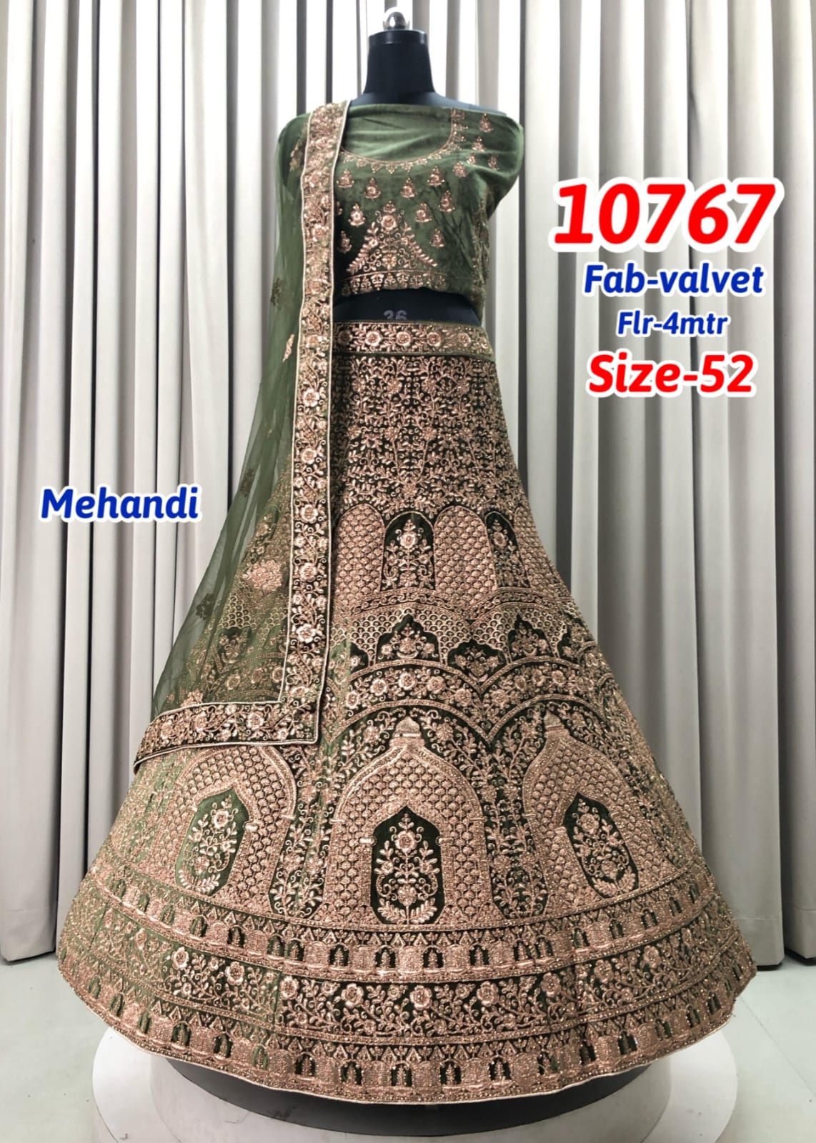 Mehendi Green Velvet Lehenga