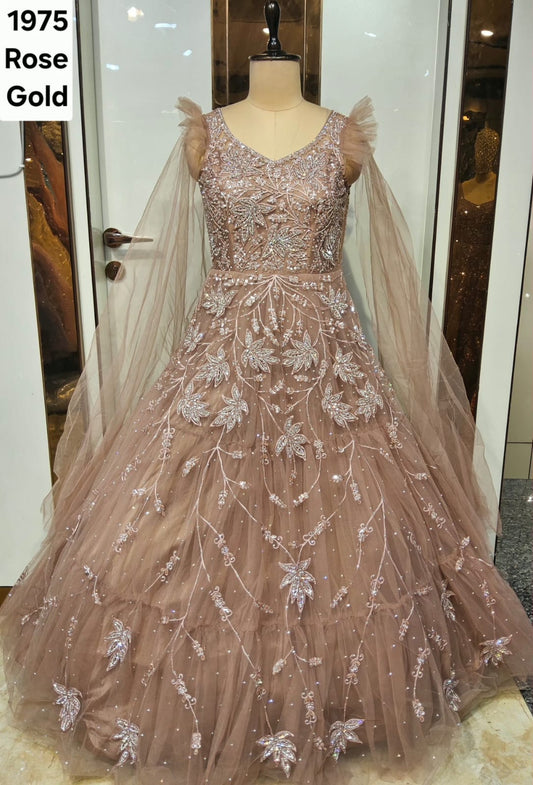 Beige Golden Designer Gown