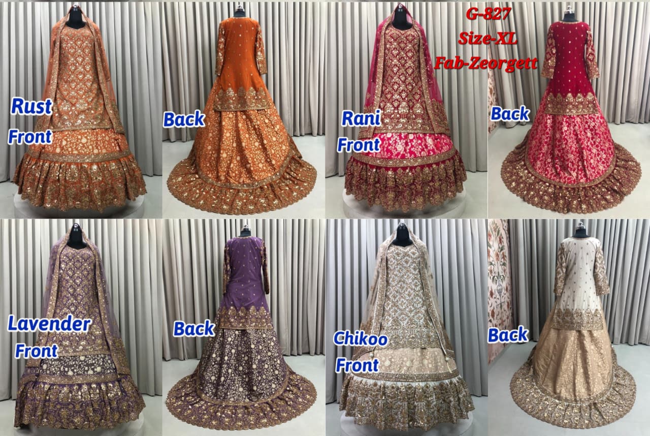 Rani Pink Rust Orange Lavender Chiku Golden long Dress Farshi Gaharara Dress Special