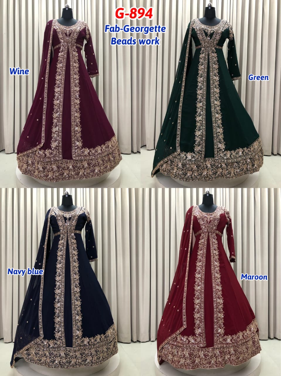 Wine Navy Blue Maroon Green Net long Dress Farshi Gaharara Dress Special