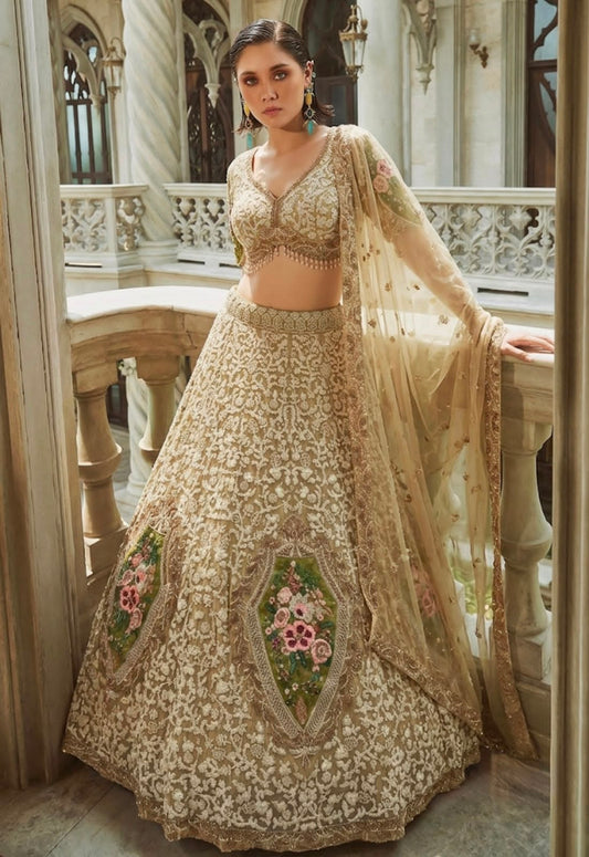 Baby pink green Crop Top Lehenga
