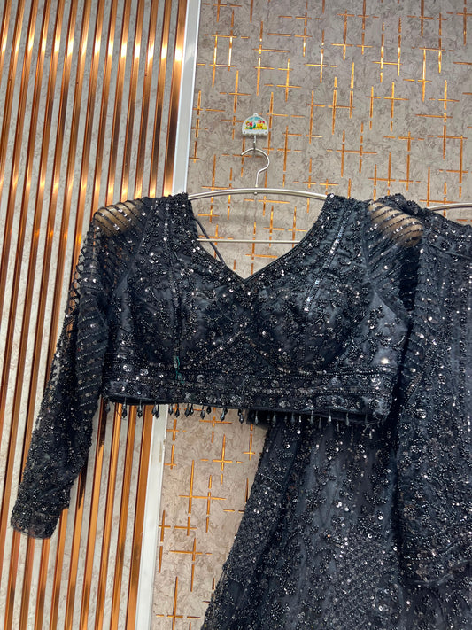 Black monotone Crop Top Lehenga