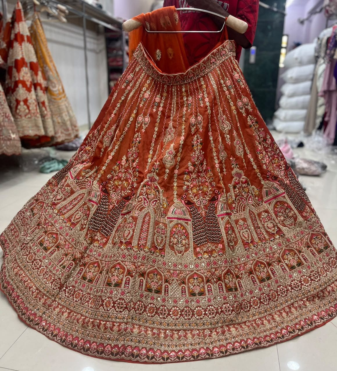 Rust Ombre Peacock Bridal Lehenga