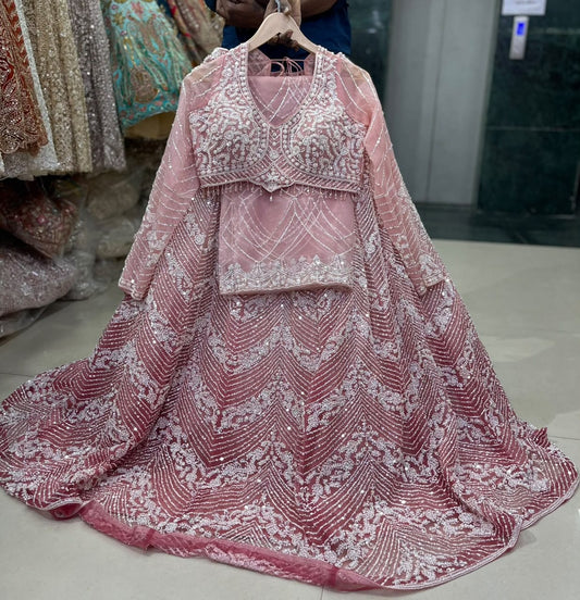 Pink Designer Crop Top Lehenga