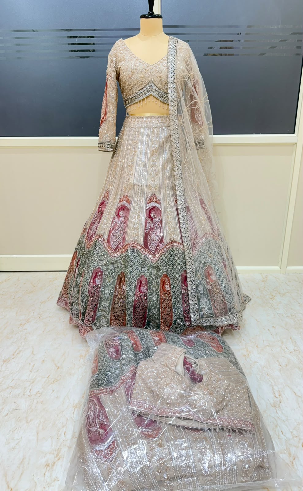 Golden Peacock Designer Crop Top Lehenga