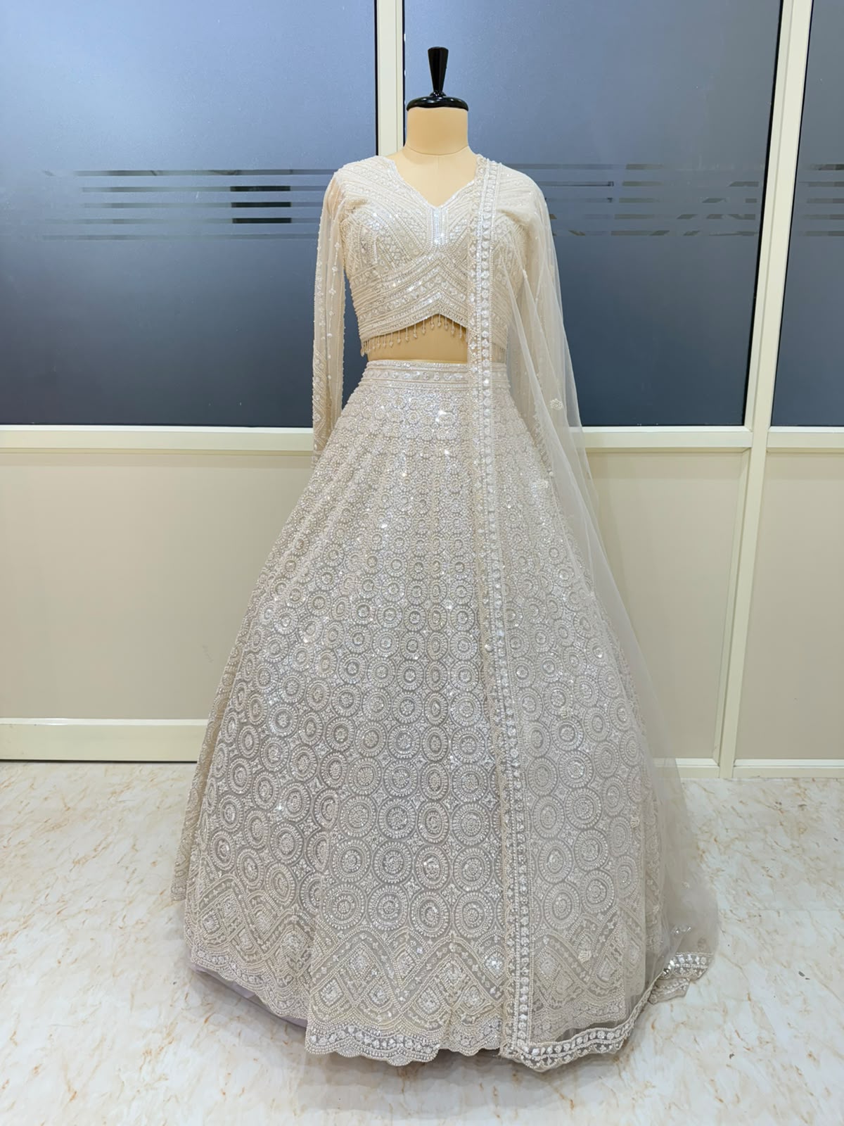 White Designer Crop Top Lehenga