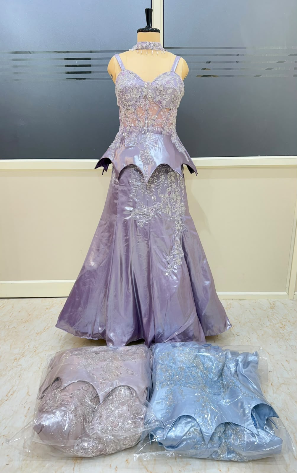 Lavender Pink Blue Designer Crop Top Lehenga