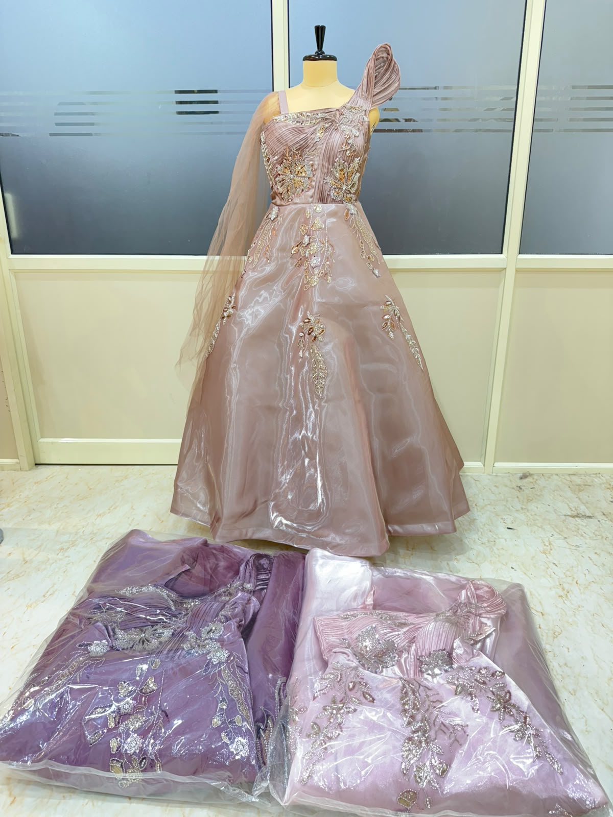 Lavender Baby Pink Peach Designer Gown