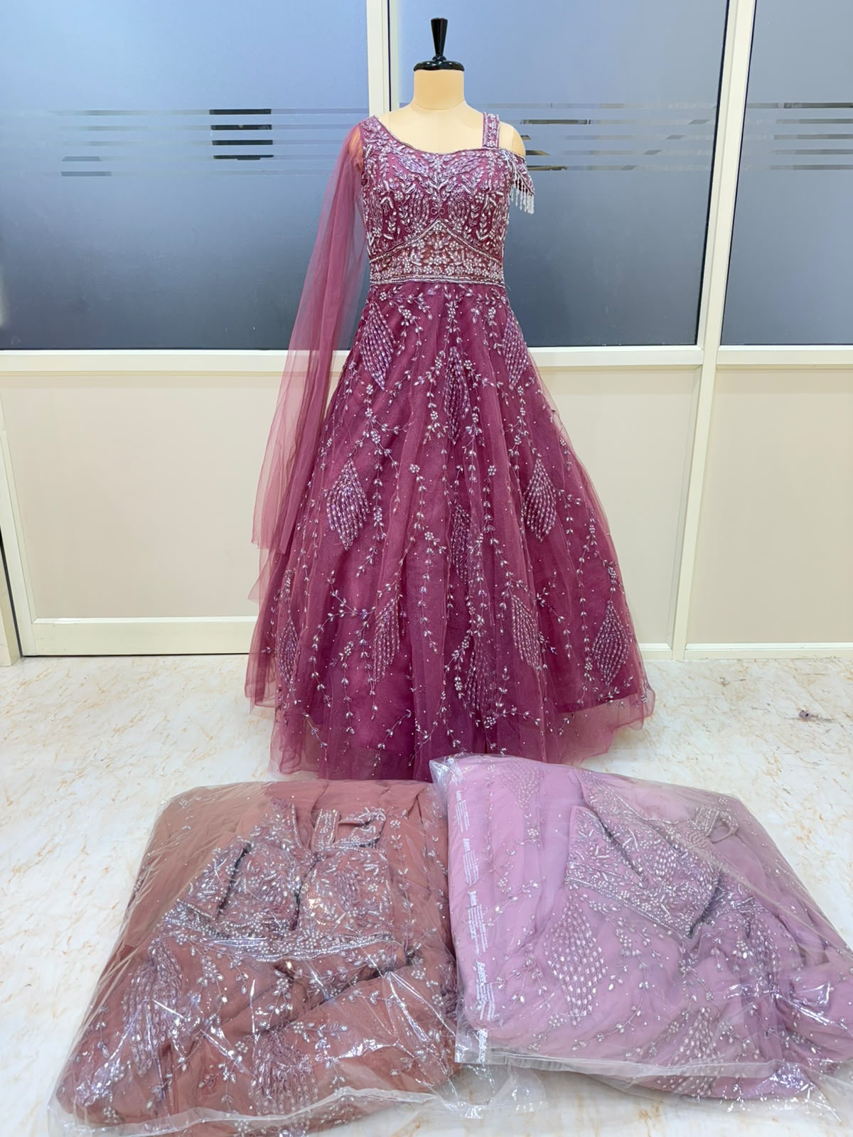Hot Pink Peach Pink Designer Gown