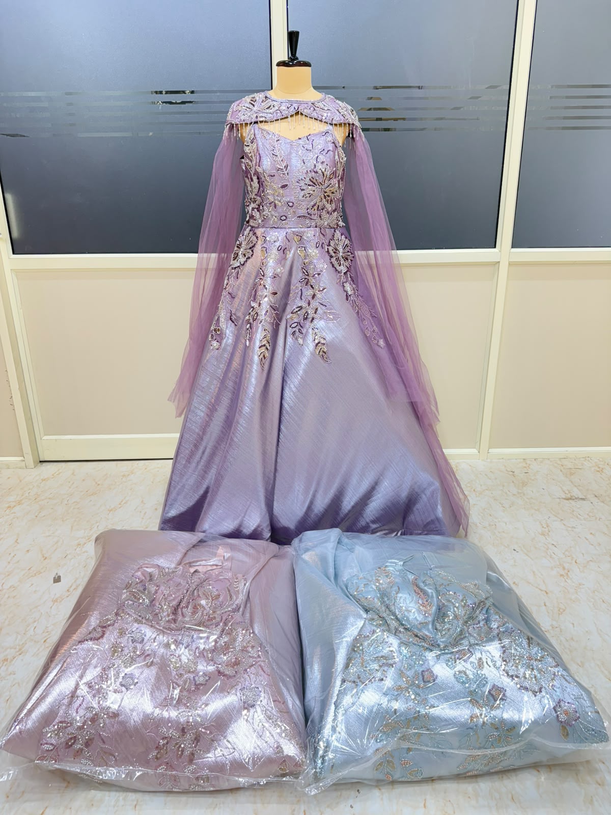 Lavender Blue Pink Designer Gown