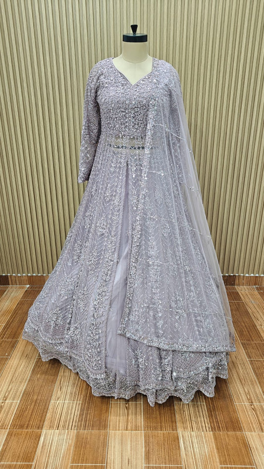 Lavender green pink Long Farshi Garara Indo Western Dress