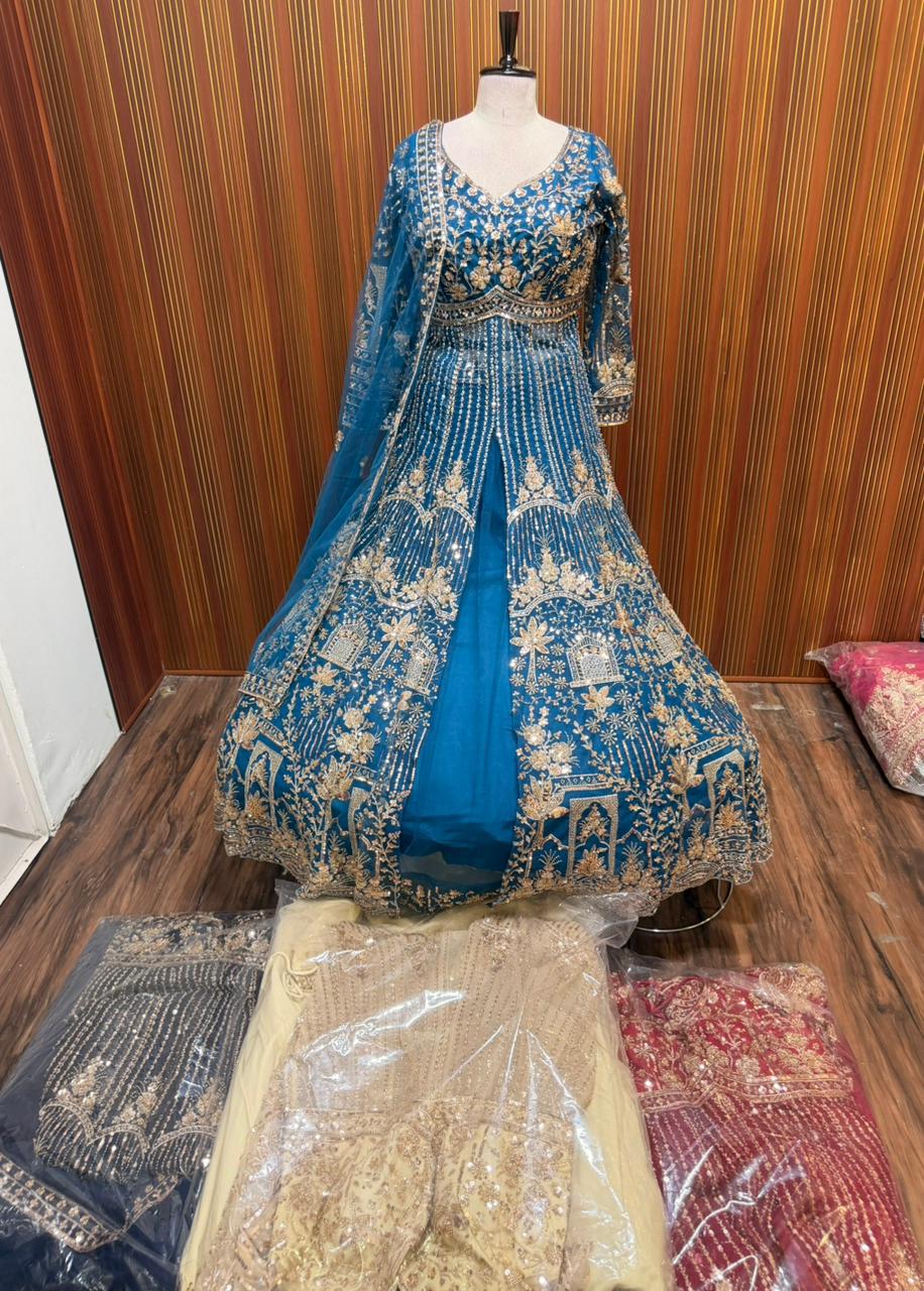 Light blue navy blue pink Crop top Lehenga