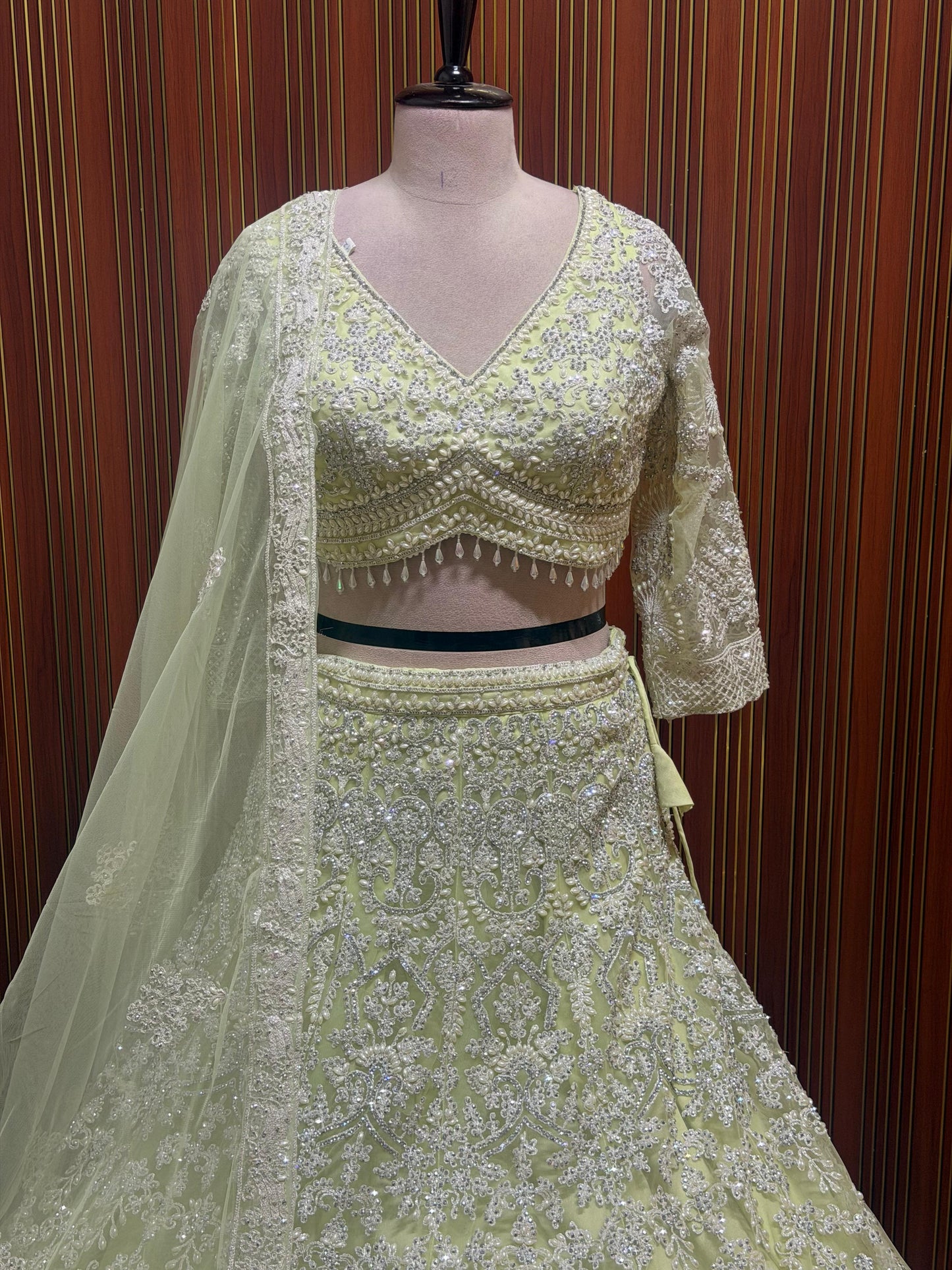 Green Crop top Lehenga