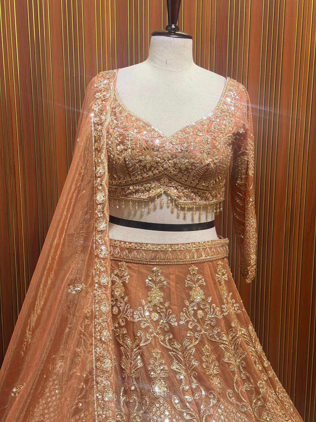 Organe pink net crop top Lehenga