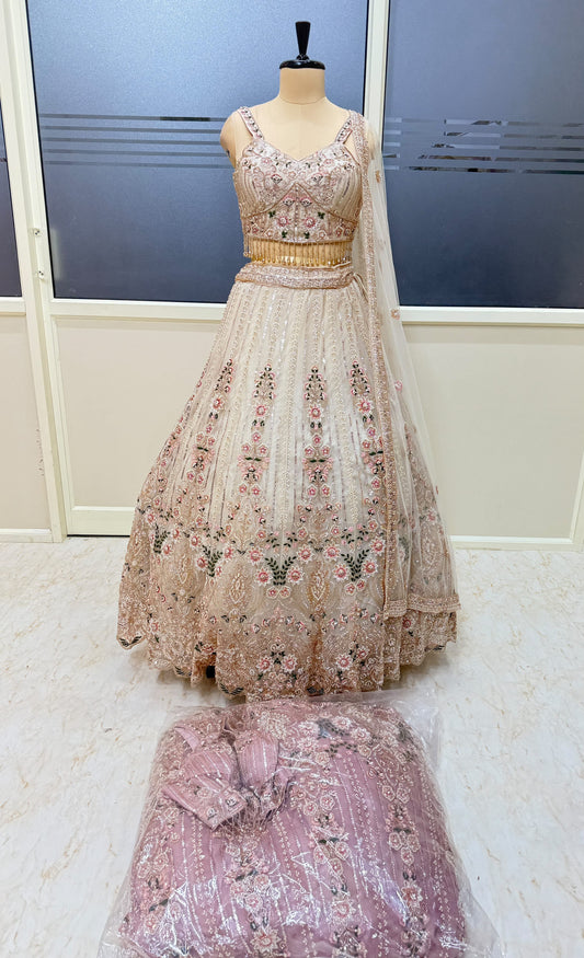 Designer pink crop top Lehenga
