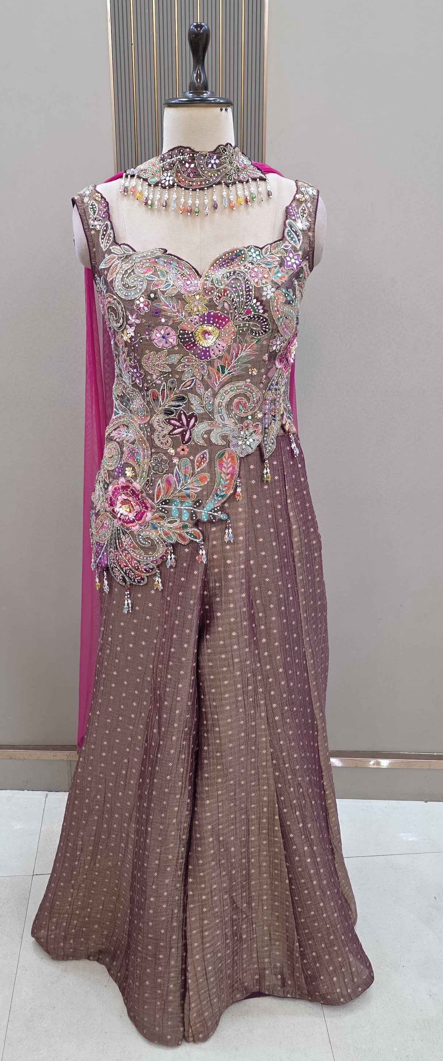 Mehendi green Long Sharara Suit Dress Material