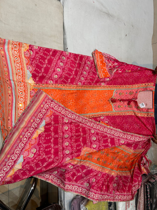 Stylish orange Multi Color ladies suit