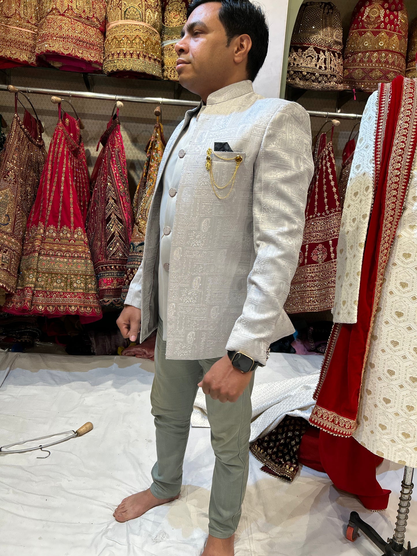 Majestic cream mens blazer coat sherwani
