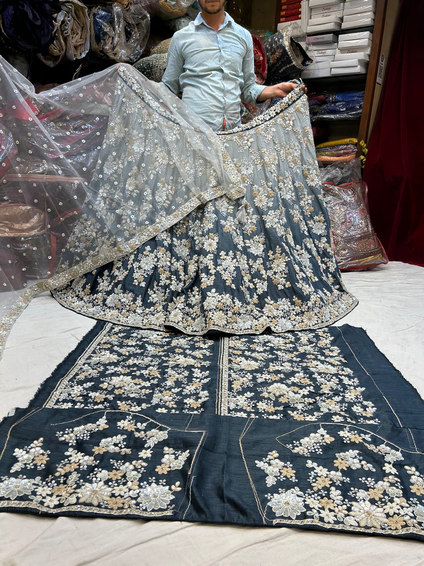 Fantastic White Blue double tone Lehenga