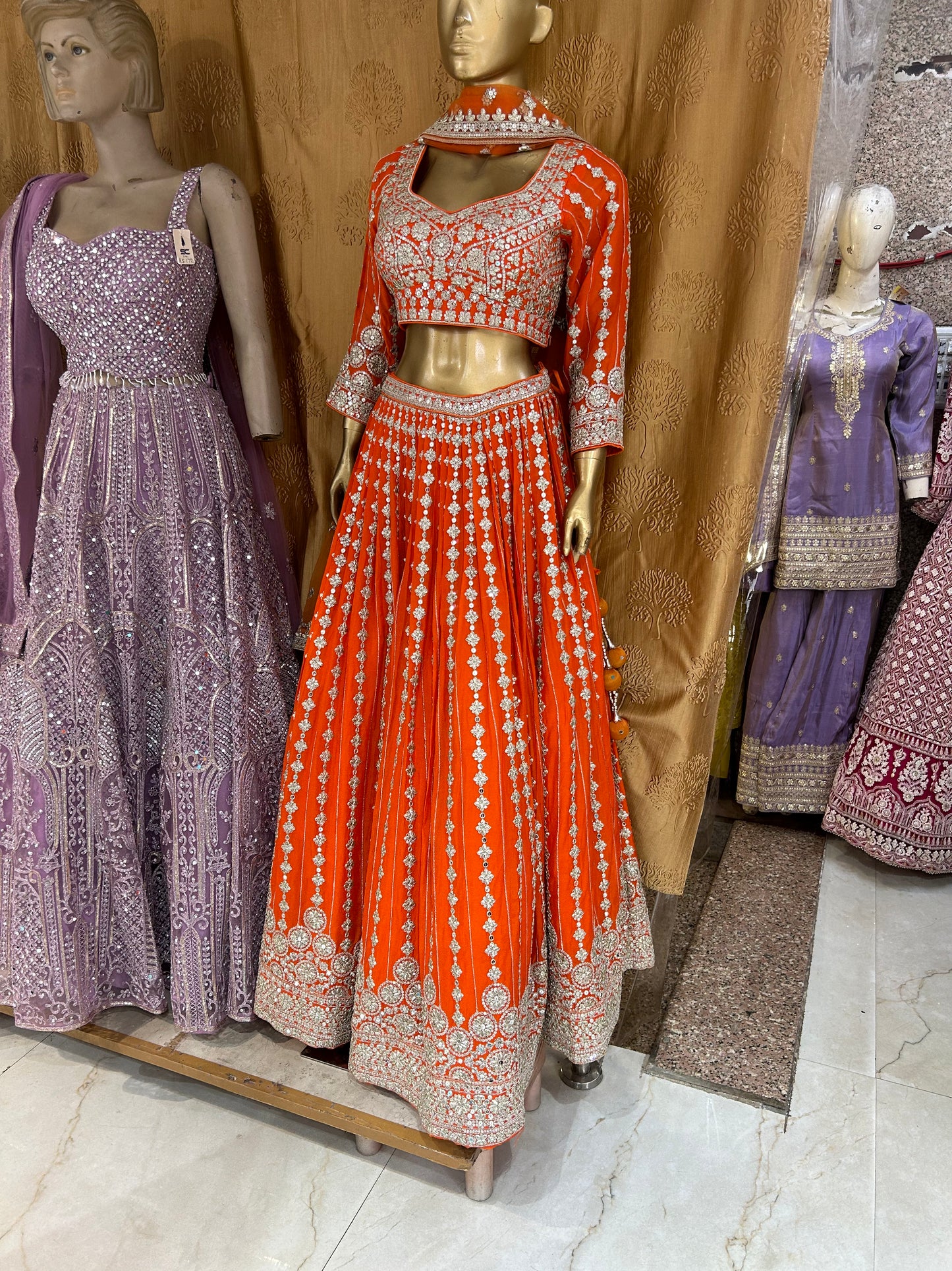 Fantastic Orange crop top Lehenga