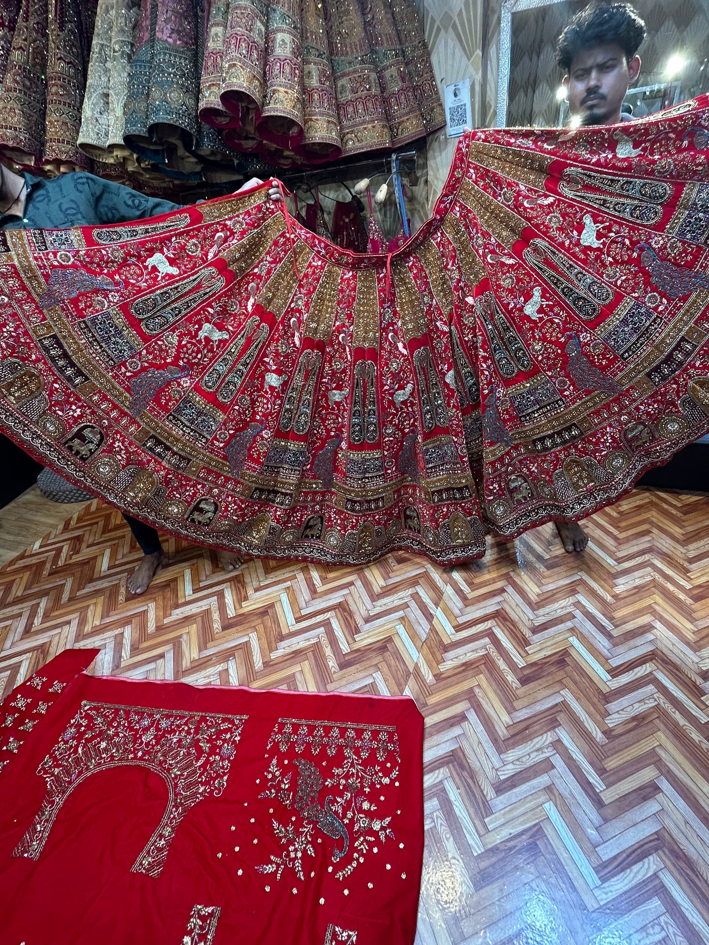 Lovely Red peacock handwork Lehenga
