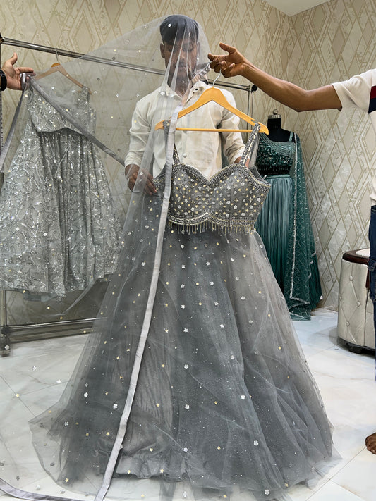Gorgeous grey Lehenga crop top dress