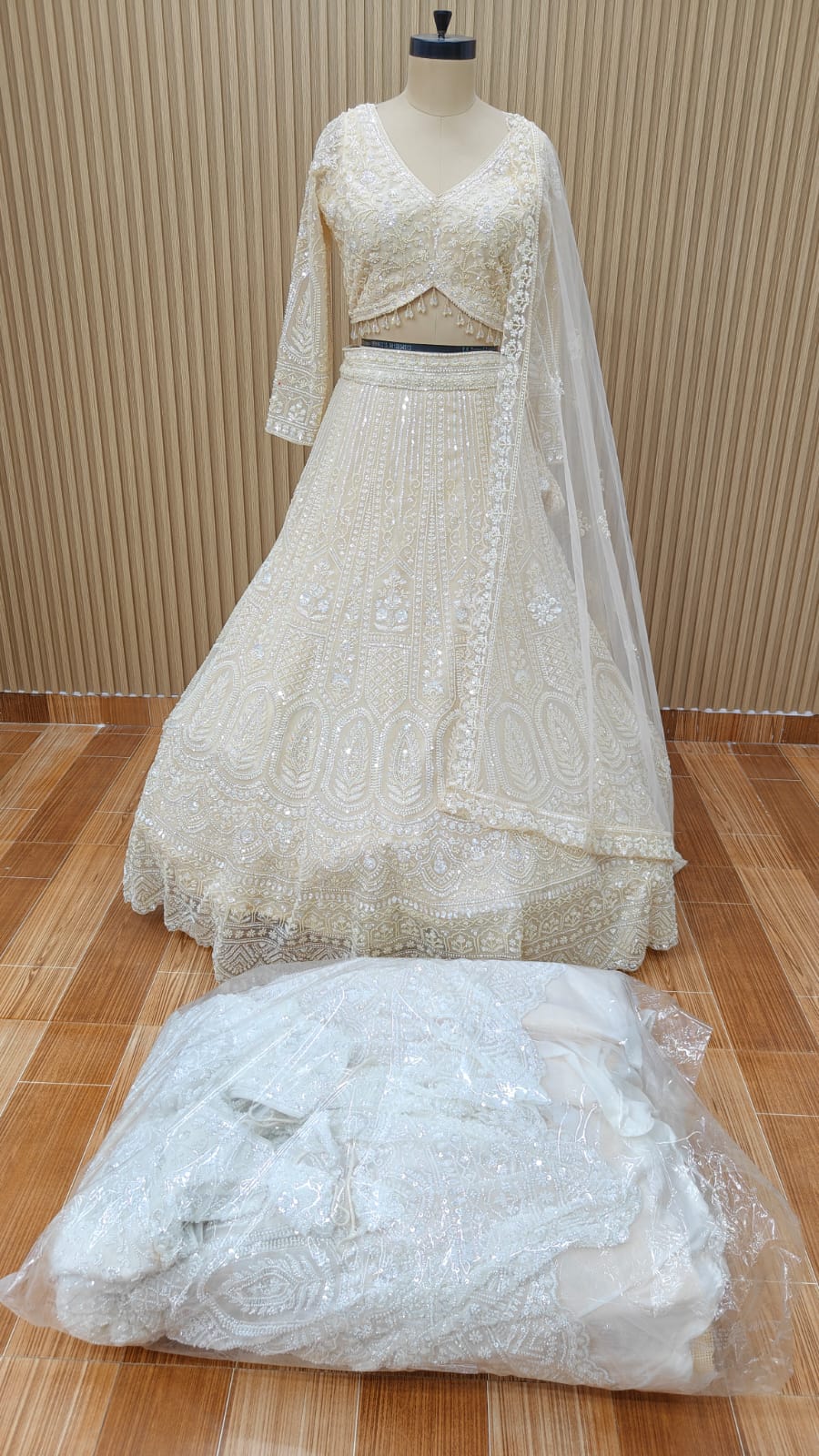 White blue crop top Lehenga