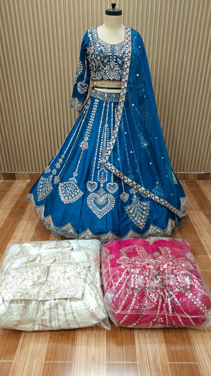 Blue white pink crop top Lehenga