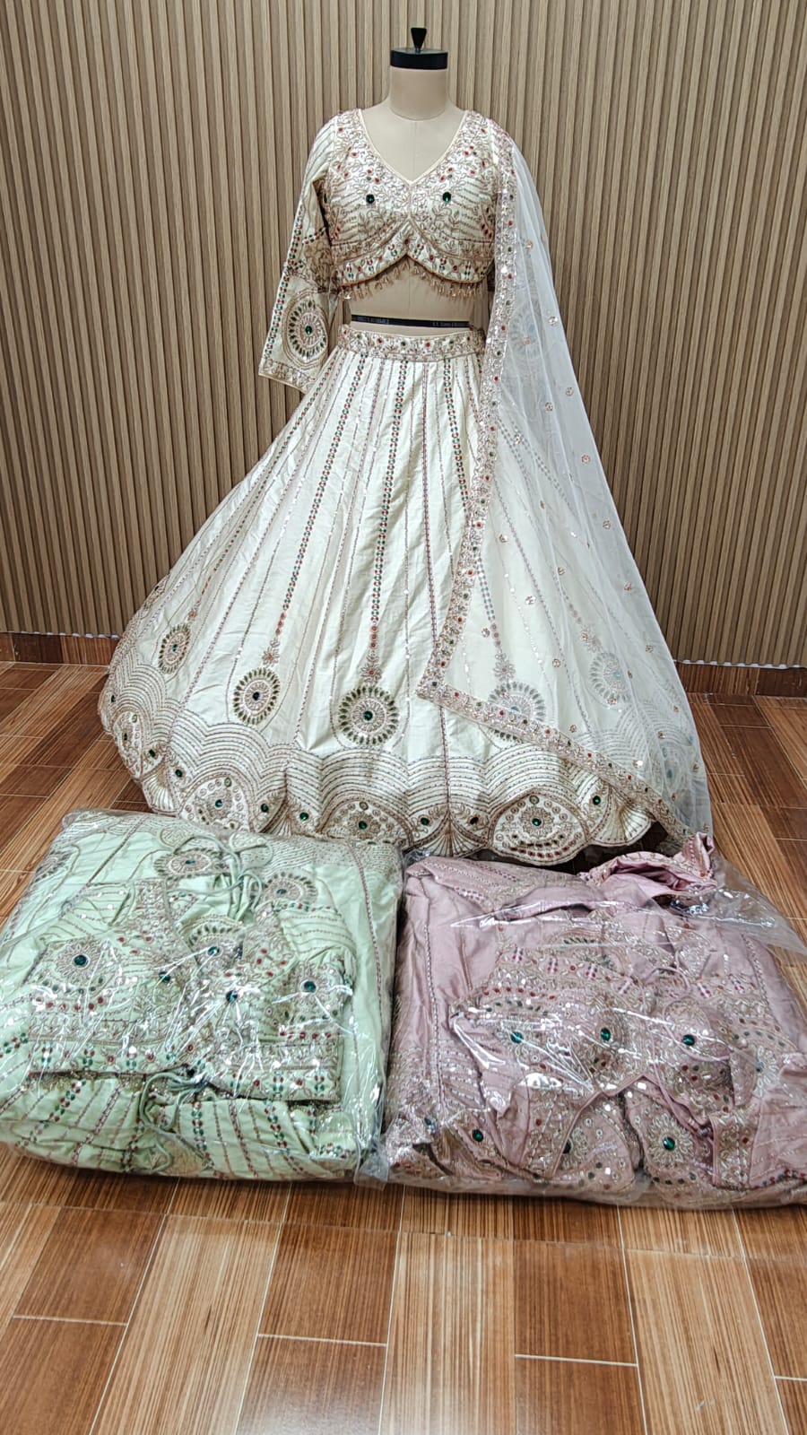 White green pink crop top Lehenga