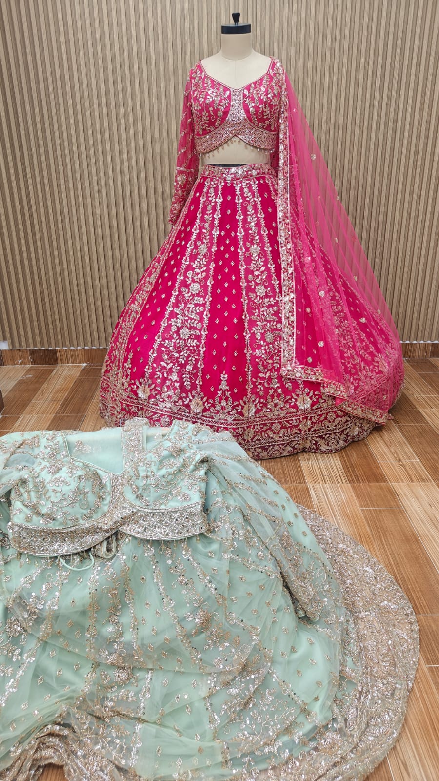Pink green crop top Lehenga