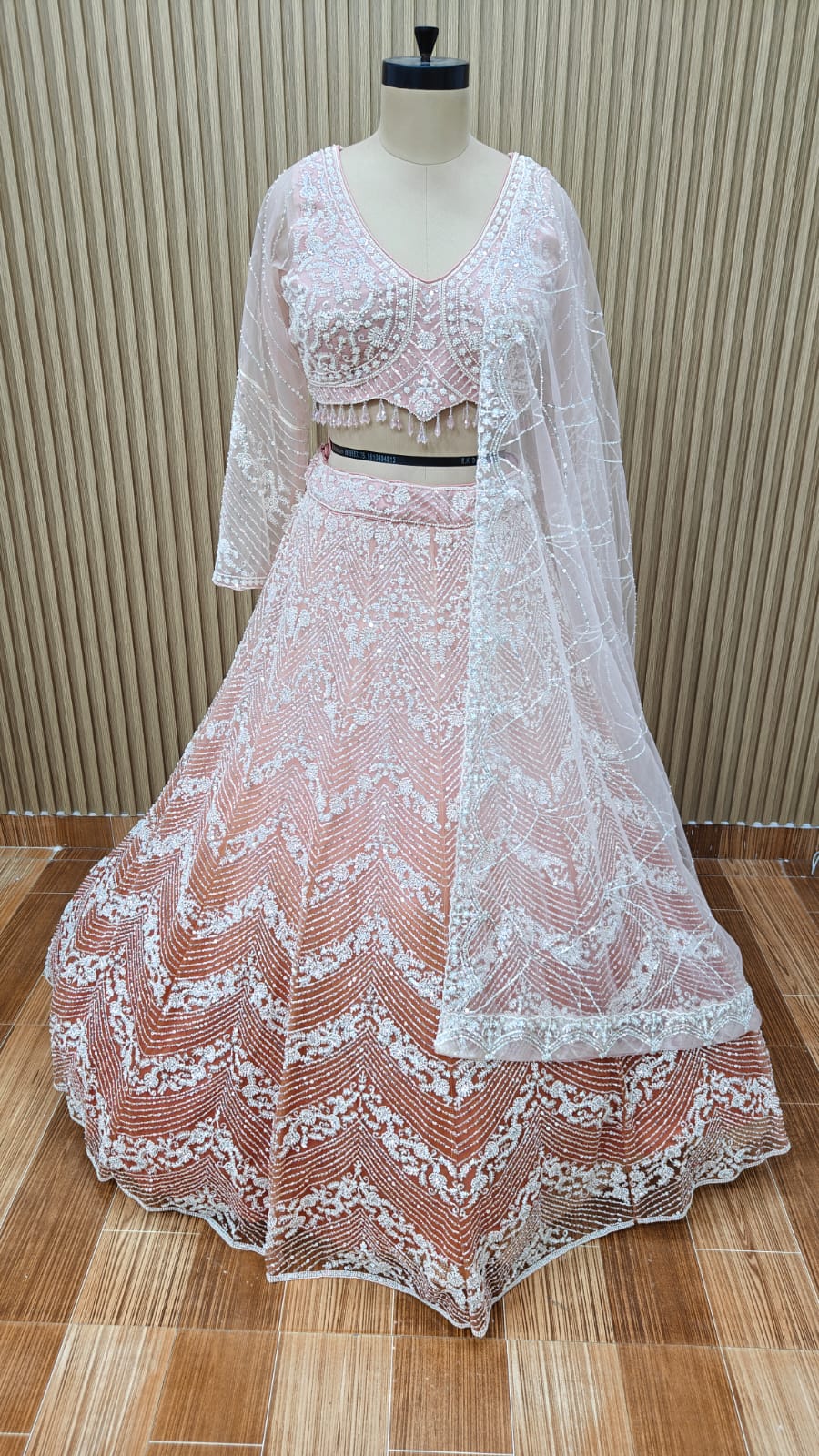 Pink orange white crop top Lehenga