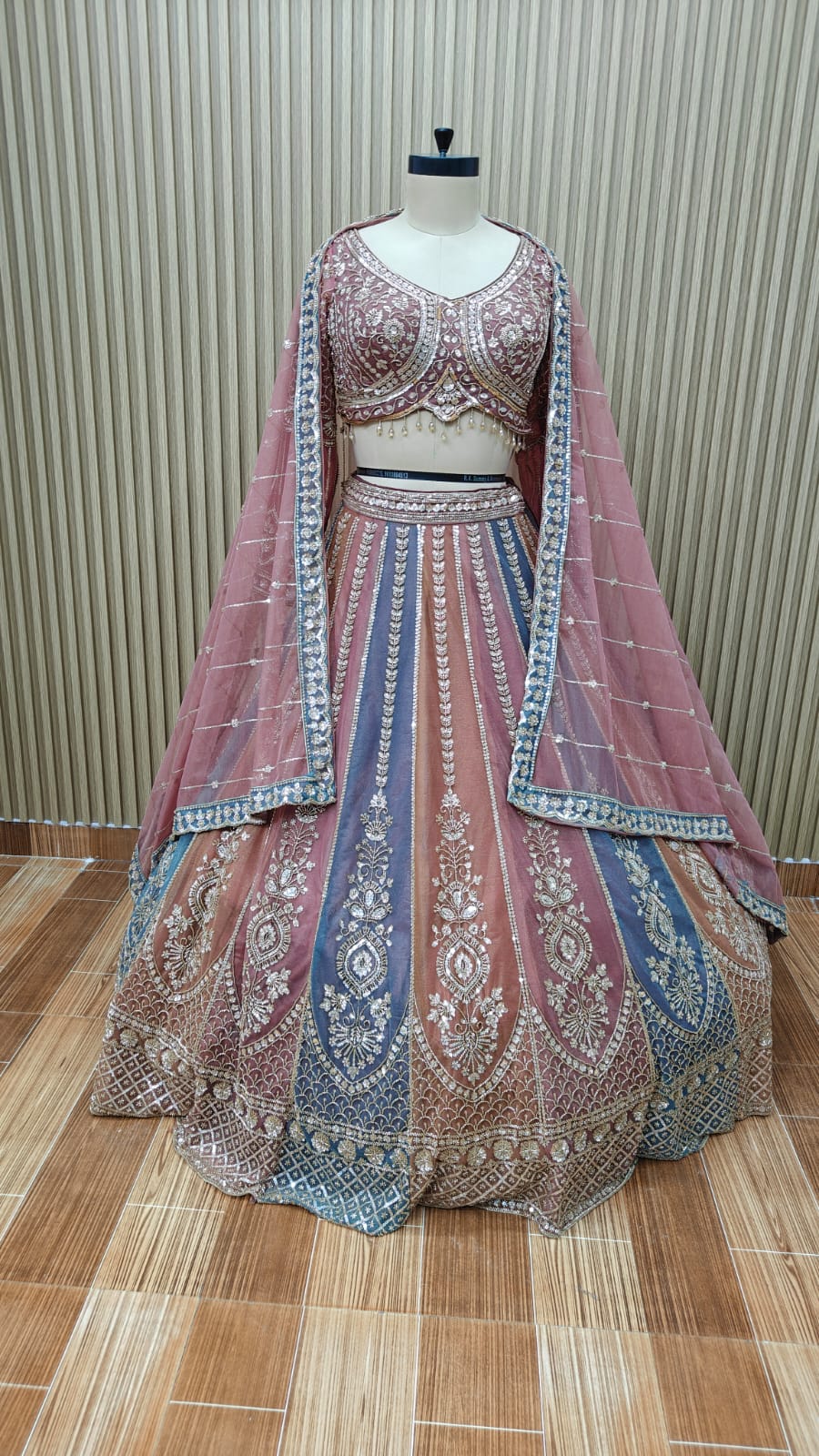 Lavender multi color crop top Lehenga