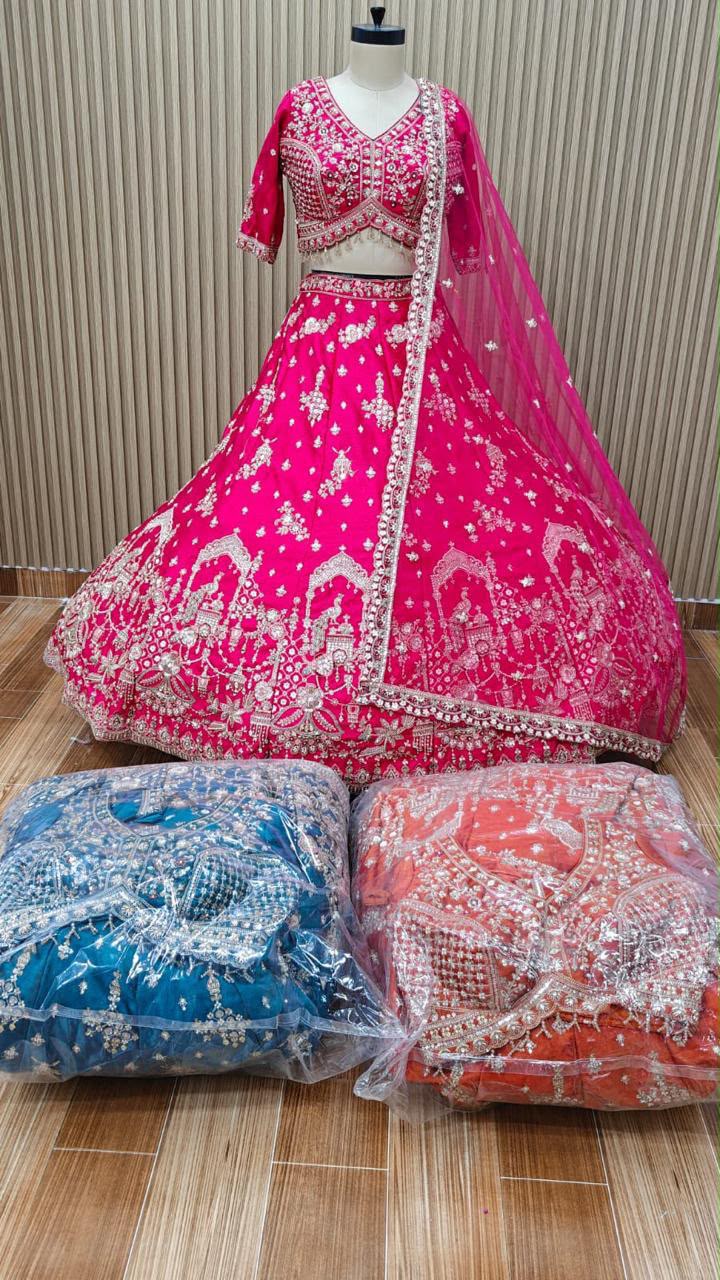 Pink orange blue crop top Lehenga